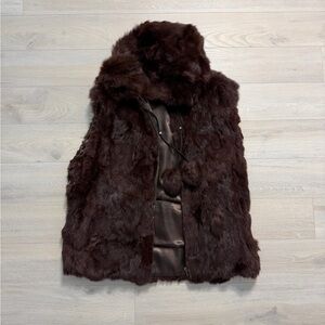 Surell 100% Women's Rabbit Fur Vest - Size S/M Brown Full Zip